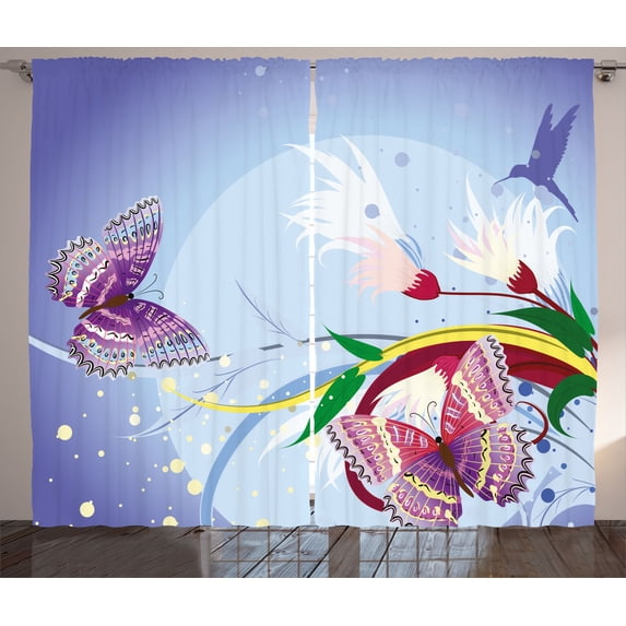 Ambesonne Floral Curtains 2 Panel Set, Fantasy Colorful, 108" x 90", Multicolor