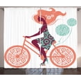 thumbnail image 1 of Ambesonne Floral Curtains 2 Panel Set, Coral Flowers Bikes Girl, 108" x 96", Coral and Seafoam, 1 of 3