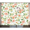 thumbnail image 1 of Ambesonne Floral Curtains 2 Panel Set, Flower Petals Blossoms, 108" x 96", Coral Fern Green White, 1 of 3
