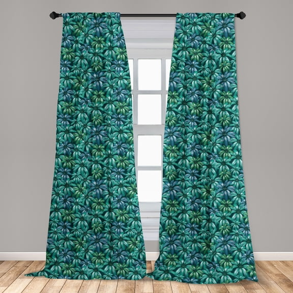 Floral Curtains 2 Panels Set, Gardening Theme Beauty Blooms Exotic Flower Field Plant Foliage Jungle, Window Drapes for Living Room Bedroom, 56"W X 63"L, Jade Green Petrol Blue, by Ambesonne