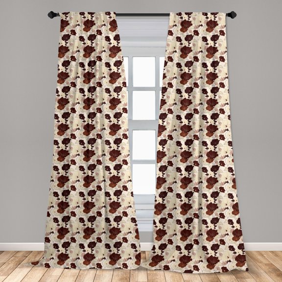 Floral Curtains 2 Panels Set, Hand Drawn Hibiscus Flowers with Earthy Colors Exotic Hawaii Nature Composition, Window Drapes for Living Room Bedroom, 56"W X 95"L, Multicolor, by Ambesonne