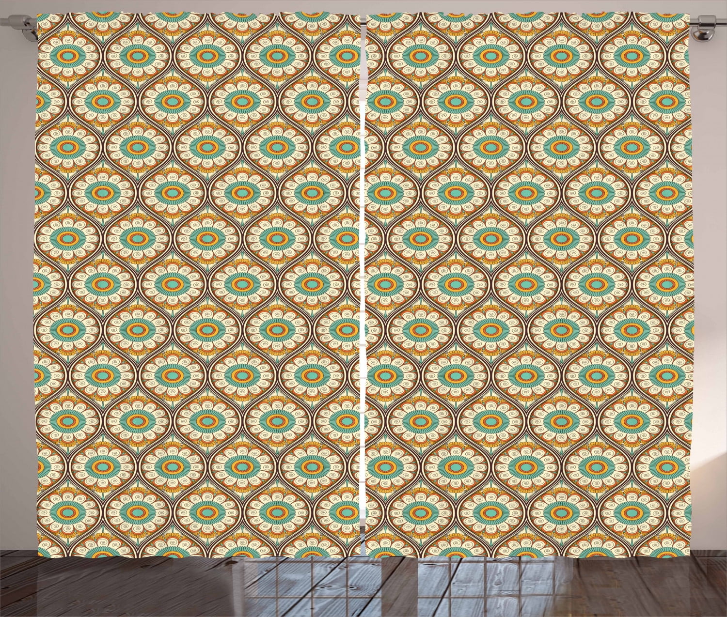 Floral Curtains 2 Panels Set, Hand Drawn Style Daisy Flower Motifs and ...