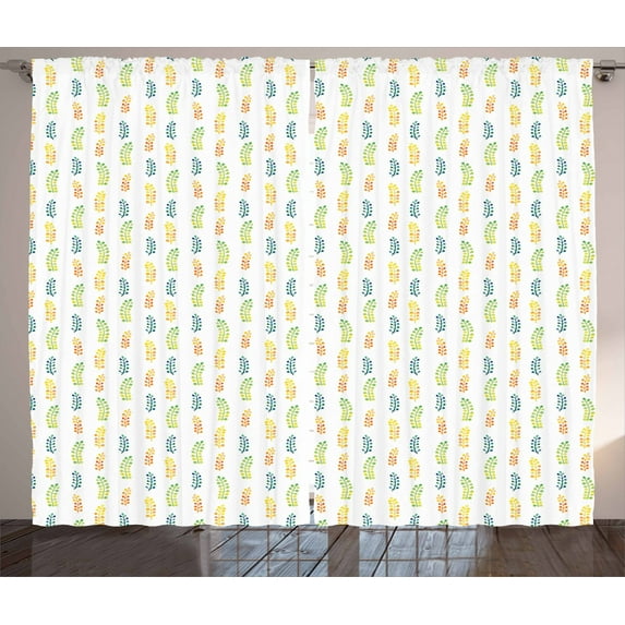 Ambesonne Floral Curtains 2 Panel Set, Watercolor Foliage Motif, 108" x 108", Multicolor