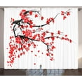 thumbnail image 1 of Ambesonne Floral Curtains 2 Panel Set, Japanese Spring Blooms, 108" x 63", Vermilion Brown White, 1 of 3