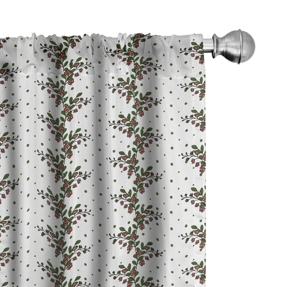 Floral Curtains 2 Panels Set, Pattern of Vertical Leaves and Flower Strips, Window Drapes for Living Room Bedroom, 56"W X 63"L, Olive Green Dark Coral, by Ambesonne