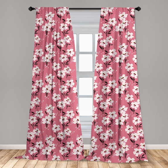 Floral Curtains 2 Panels Set, Repetitive Abstract Design Simplistic Hand Drawn Flowers, Window Drapes for Living Room Bedroom, 56"W X 84"L, Pink Grey, by Ambesonne