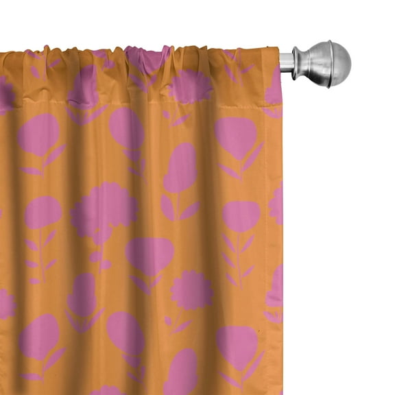 Floral Curtains 2 Panels Set, Silhouette of Blooming Flower Shapes on a Tangerine Tone Background, Window Drapes for Living Room Bedroom, 56"W X 95"L, Pale Fuchsia and Apricot, by Ambesonne