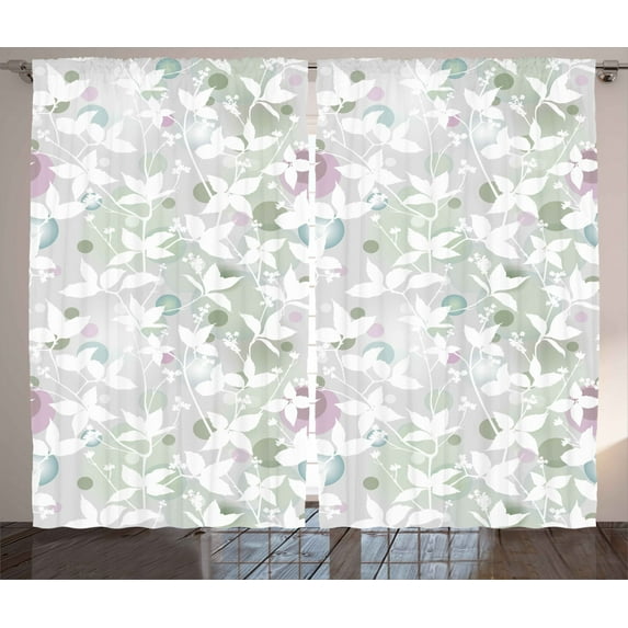 Ambesonne Floral Curtains 2 Panel Set, Vintage Seamless Pattern, 108" x 90", White and Reseda Green