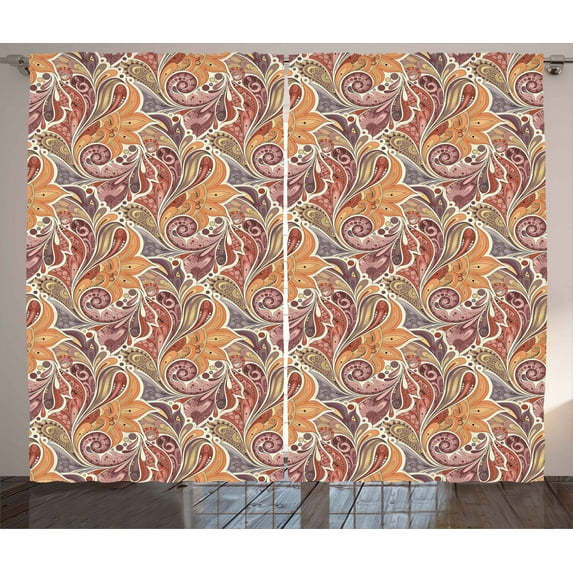 Ambesonne Floral Curtains 2 Panel Set, Paisley Leaf Pattern, 108" x 63", Multicolor