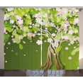 thumbnail image 1 of Ambesonne Tree Curtains 2 Panel Set, Blossoming Petals Florets, 108" x 96", Fern Green Pale Pink, 1 of 3