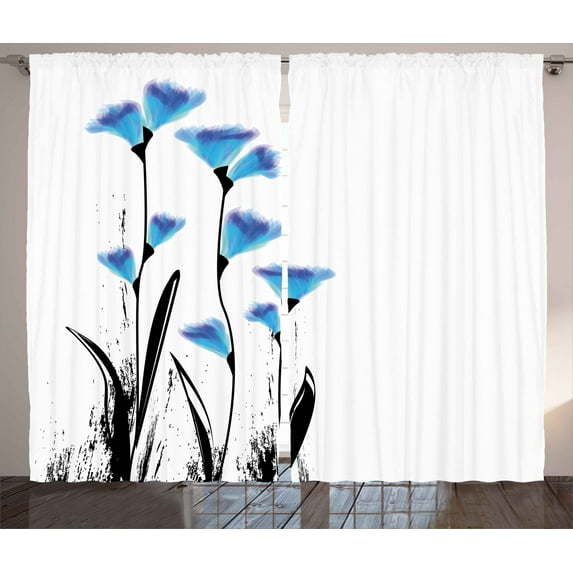 Ambesonne Floral Curtains 2 Panel Set, Flowers Tulips in Ombre, 108" x 63", Charcoal Grey Sky Blue
