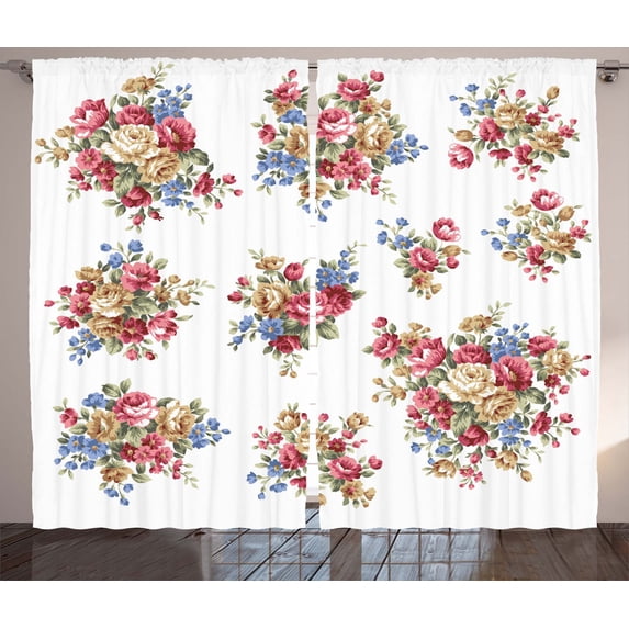 Ambesonne Floral Curtains 2 Panel Set, Romance Love Wedding, 108" x 108", Dark Coral Blue Tan