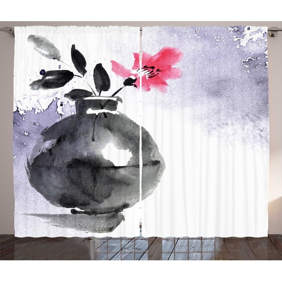 Ambesonne Floral Curtains 2 Panel Set, Watercolor Coral Vase Orchid, 108" x 90", Coral Charcoal Grey