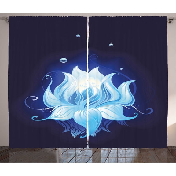 Ambesonne Floral Curtains 2 Panel Set, Lotus with Dew Drops, 108" x 63", Indigo Sky Blue