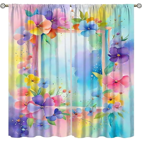 Floral Curtains Colorful Flowers Floral for Home Bedroom Living Room Colorful Darkening Window Drapes Set 2 Panels,63x63 Inches