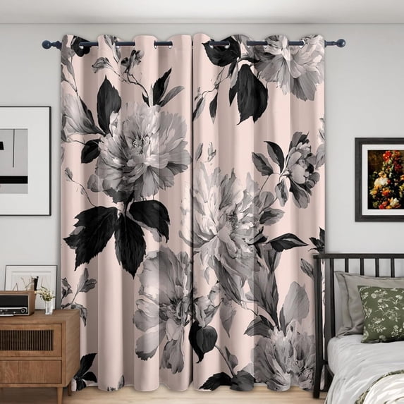 Floral Curtains For Living Room , Flower Pink Pattern Design Blackout ...