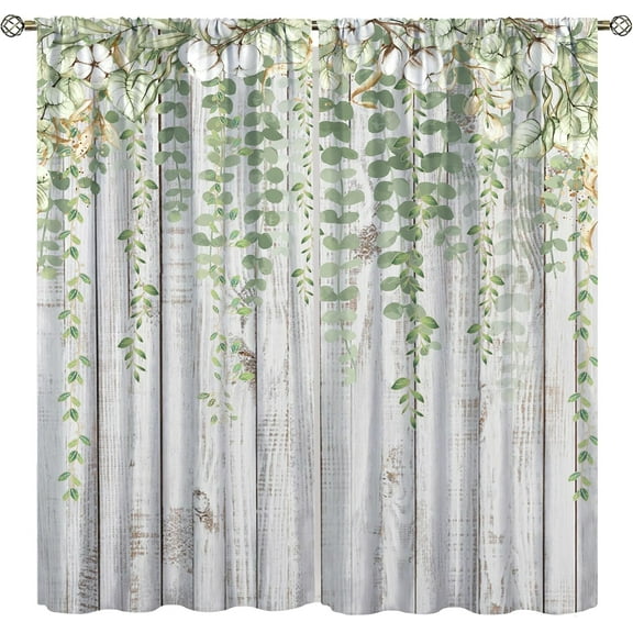 Floral Curtains,Watercolor Spring Floral Leaves Farmhouse Wooden Flower Rustic Country Rod Pocket Blackout Window Drapes Bedroom Living Room 21x54in,2 Panel Set