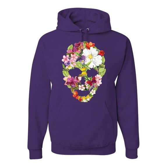 Floral Cute Insects Butterfly Nature Skull Fashion Graphic Hoodie Sweatshirt, Purple, X-Large