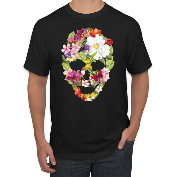 Floral Cute Insects Butterfly Nature Skull Fashion Graphic T-Shirt, Black, 2XL