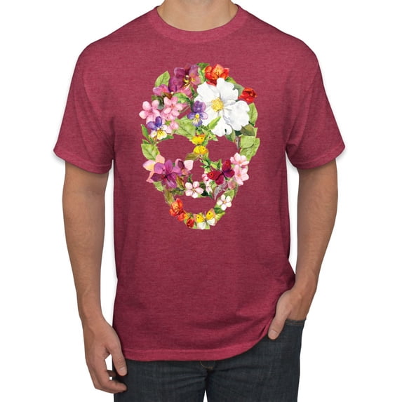 Floral Cute Insects Butterfly Nature Skull Fashion Graphic T-Shirt, Vintage Heather Red, X-Large