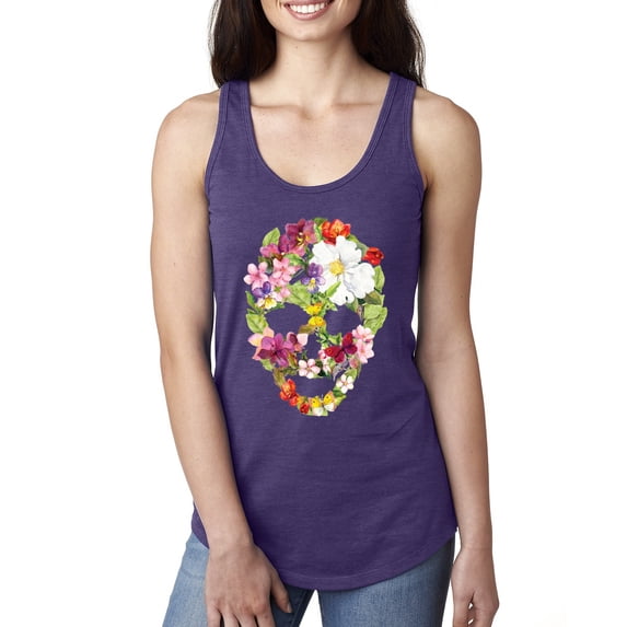 Floral Cute Insects Butterfly Nature Skull Fashion Ladies Racerback Tank Top, Purple Rush, X-Large
