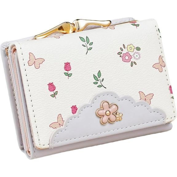 Floral Cute Womens Wallet Small RFID Blocking Compact Card Holder Trifold Ladies Coin Purse with ID Window for Girls