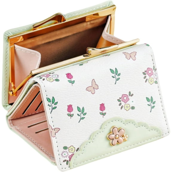 Floral Cute Womens Wallet Small RFID Blocking Compact Card Holder Trifold Ladies Coin Purse with ID Window