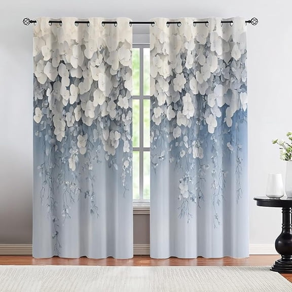 Floral Cutrtains for Bedroom, White Flower Window Curtains, Country Plant Living Room Curtain, 3D Window Treatments 42"W x 84"L (Pack of 2)