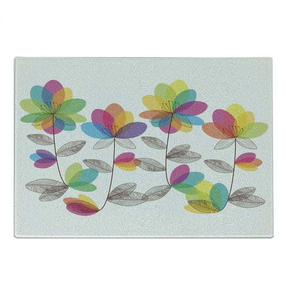 Floral Cutting Board, Blooming Colorful Flowers and Leaves Romantic Flourishing Garden Design Art, Decorative Tempered Glass Cutting and Serving Board, Small Size, Multicolor, by Ambesonne