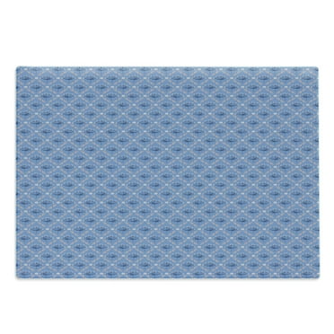 Floral Cutting Board, Continuous Laurel Leaves and Flowering Lattice Blue Peach, Decorative Tempered Glass Cutting and Serving Board, in 3 Sizes, by Ambesonne