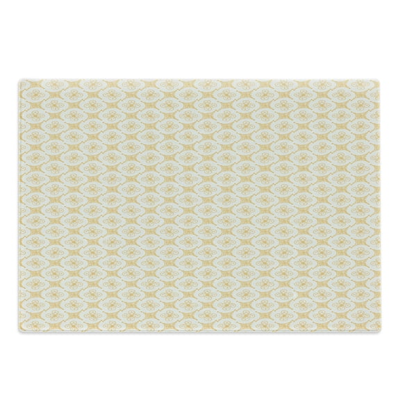Floral Cutting Board, Doodle Style Spring Blossoms with Geometric Abstract Shapes, Decorative Tempered Glass Cutting and Serving Board, Large Size, Earth Yellow Coconut, by Ambesonne