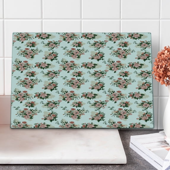 Floral Cutting Board, English Garden Feminine Delicate Pansy Flowers, Decorative Tempered Glass Cutting and Serving Board, in 3 Sizes, by Ambesonne