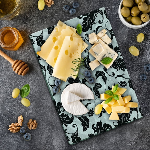 Floral Cutting Board, Flower Leaves Ivy Plant Swirl Like Image with Abstract Shadow Print, Decorative Tempered Glass Cutting and Serving Board, Small Size, Pale Grey White, by Ambesonne