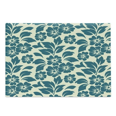 Floral Cutting Board, Flower Petals Blossoms Shabby Form Fragrance Florets Nature Spring Tropical Design, Decorative Tempered Glass Cutting and Serving Board, Large Size, Teal Cream, by Ambesonne