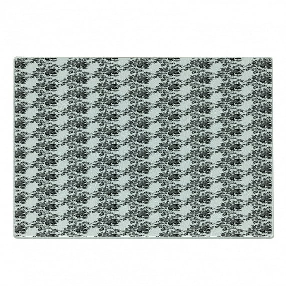Floral Cutting Board, Repetitive Abstract Leaves Monochromatic Classic Victorian Inspired Pattern, Decorative Tempered Glass Cutting and Serving Board, in 3 Sizes, by Ambesonne