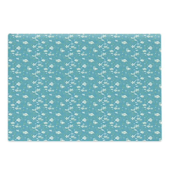 Floral Cutting Board, Swirled Stalks and Foliage Leaves Pattern with Blossoming Petals Nature Design, Decorative Tempered Glass Cutting and Serving Board, Large Size, Green Blue White, by Ambesonne