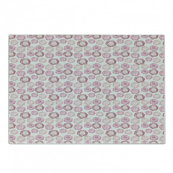 Floral Cutting Board, Top View Illustration of Romantic Blooming Roses Composition, Decorative Tempered Glass Cutting and Serving Board, in 3 Sizes, by Ambesonne