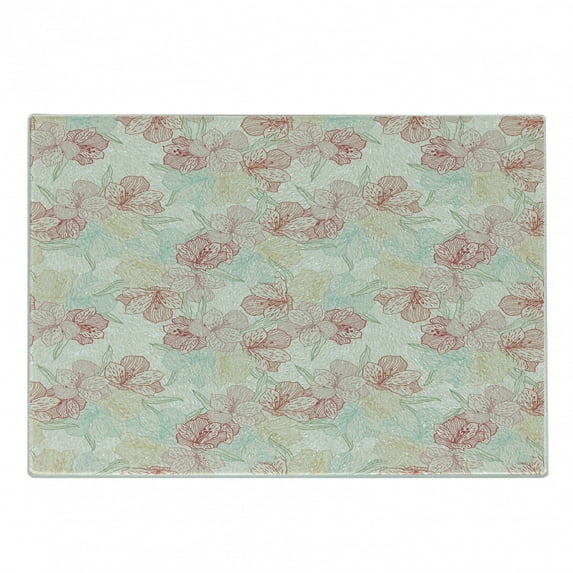 Floral Cutting Board, Vintage Orchid Arrangement Soft Colored Abstract Image Blossoming Nature Pattern, Decorative Tempered Glass Cutting and Serving Board, Small Size, Multicolor, by Ambesonne