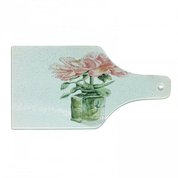Floral Cutting Board, Watercolor Paint Rose Flower in Vase Drawing Print, Decorative Tempered Glass Cutting and Serving Board, in 3 Sizes, by Ambesonne