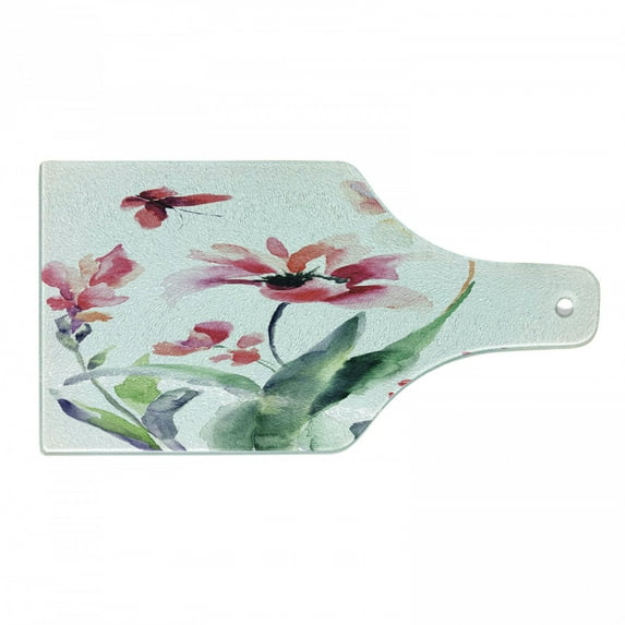 Floral Cutting Board, Watercolor Pastel Toned Flourish Blooms Botanical Beauty Boho Harvest Nature Picture, Tempered Glass Cutting and Serving Board, Wine Bottle Shape, Multicolor, by Ambesonne