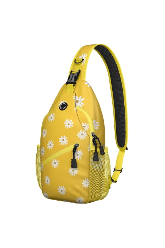 Floral Daisy Artwork Sling Backpack for Travel, Cute Lightweight Crossbody Bag with Yellow Bloom Design, Boho Flower Shoulder Pack for Daily Use