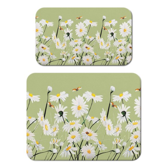 Floral Daisy Coffee Bar Mat, 18x24+19.5x12in Absorbent Drying Pad, Boho Vintage Yellow Flower Kitchen Counter Mat for Coffee Maker and Dish Rack