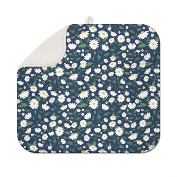 Floral Daisy Dish Drainer Mat for Kitchen Microfiber Drying Pad Absorbent Countertop Mat Spring Summer Flowers 16x18 Inch