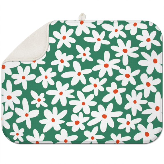 Floral Daisy Dish Drying Mat Microfiber Foldable Absorbent Rack Pad for Kitchen Counter Spring Summer 18x24 Inch