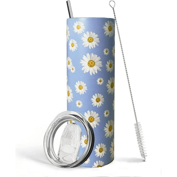 Floral Daisy Flowers Tumbler Daisy Coffee Mug Floral Cup with Lid and Straw Purple Daisy Stuff Decor,Daisy Gifts for Women