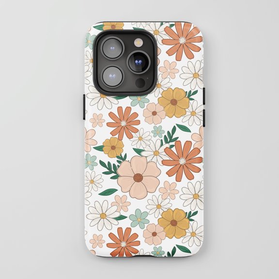 Floral Daisy For All iPhone Series Tough Phone Case Boho Retro Multi-color Pastel White
