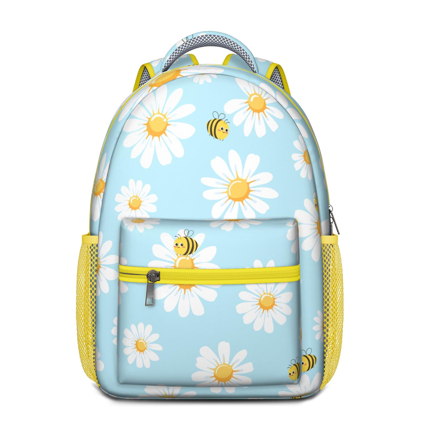 Floral Daisy Pattern Backpack - Vintage & Stylish with Mesh Shoulder Straps for Comfort
