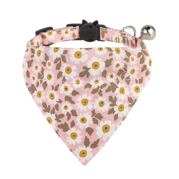 Floral Daisy Pattern Cat Bandana Collar Adjustable Breakaway Safety Pet Triangle Scarf with Bell Multiple Floral Prints Neckwear for Cats Small Dogs Daily Grooming Walking Accessory