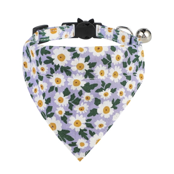 Floral Daisy Pattern Cat Bandana Collar Adjustable Breakaway Safety Pet Triangle Scarf with Bell Multiple Floral Prints Neckwear for Cats Small Dogs Daily Grooming Walking Accessory