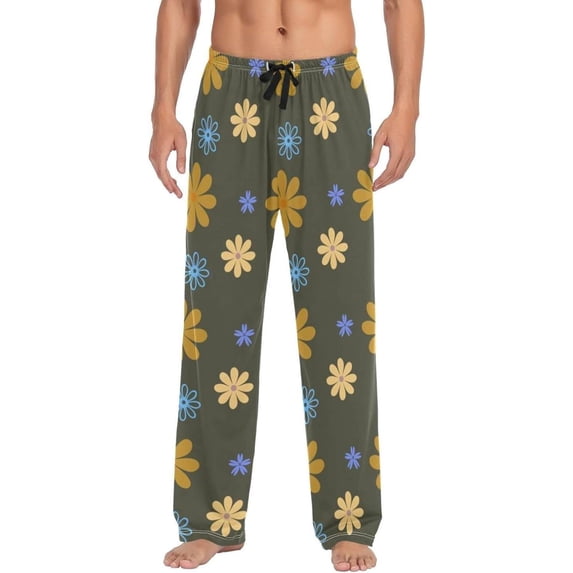 Floral Daisy Pattern Ghost Pajama Pants, Men's Lounge Pants Light with Drawstring and Pockets, Christmas New Year Birthday Father's Day Gifts, Small